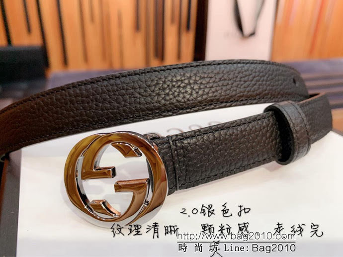 GUCCI古馳 官網爆款 正品規格 原單品質 togo荔枝紋牛皮 雙G亮面銀色扣 男士皮帶  xfp1080